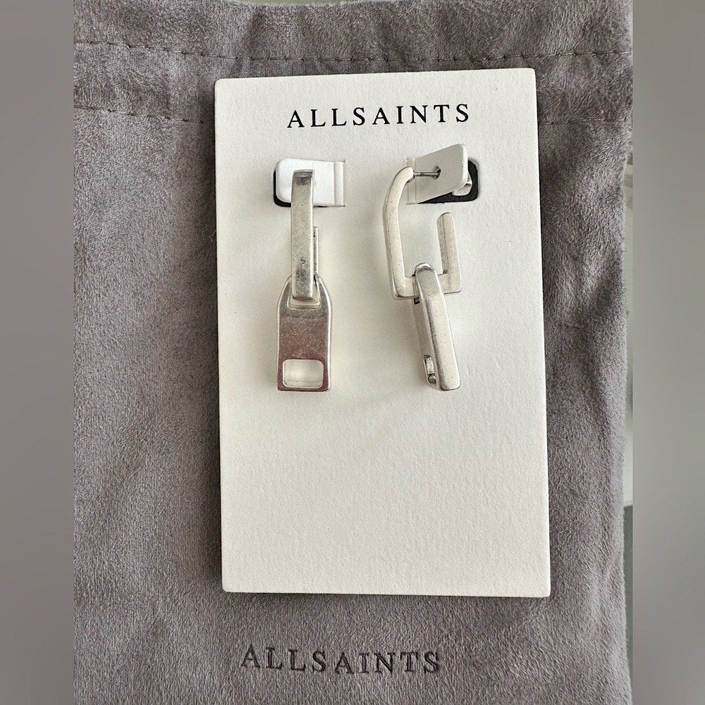 Allsaints Zosia Silver Zipper Drop Earrings Brand New With Tags NWT